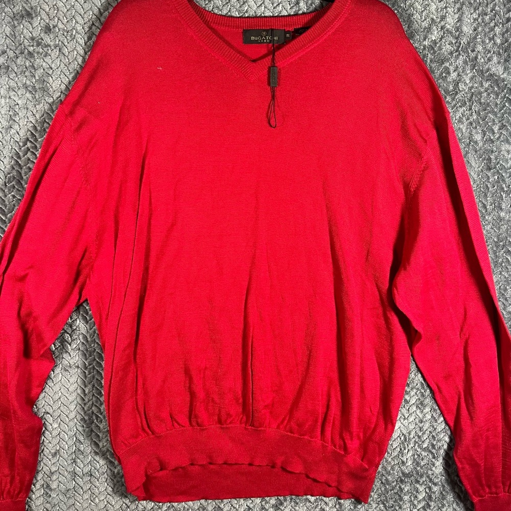 Bugatchi Men’s Pullover V-neck Light Sweater XXL Red